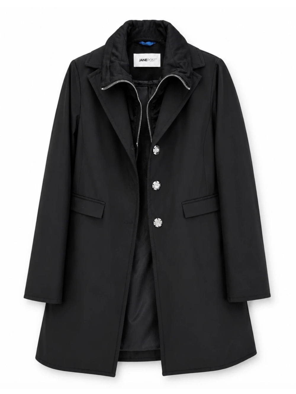 NWT JANE POST BLACK CASHMERE DOUBLE COAT JACKET $1200 SZ M